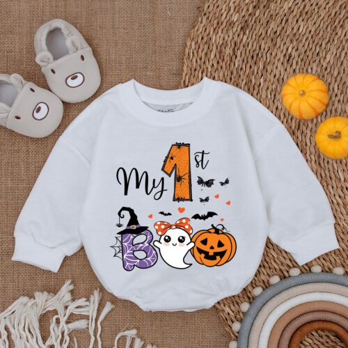 My First Boo Halloween Baby Girl Bodysuit Romper First Halloween Outfit Baby Girl Clothes image 0