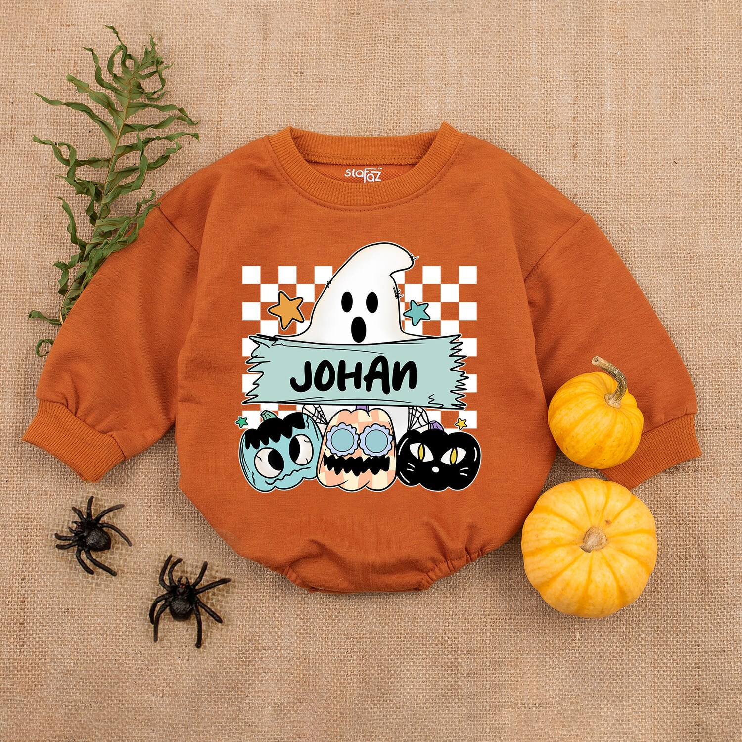 Personalized First Halloween Baby Romper Custom Name Cute Ghost Outfit Spooky Halloween Gift image 3