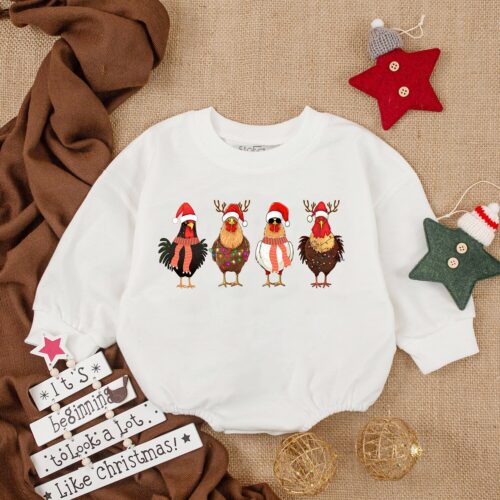 Baby's First Christmas Chicken Romper Long Sleeve Xmas Bodysuit Gift Outfit image 0