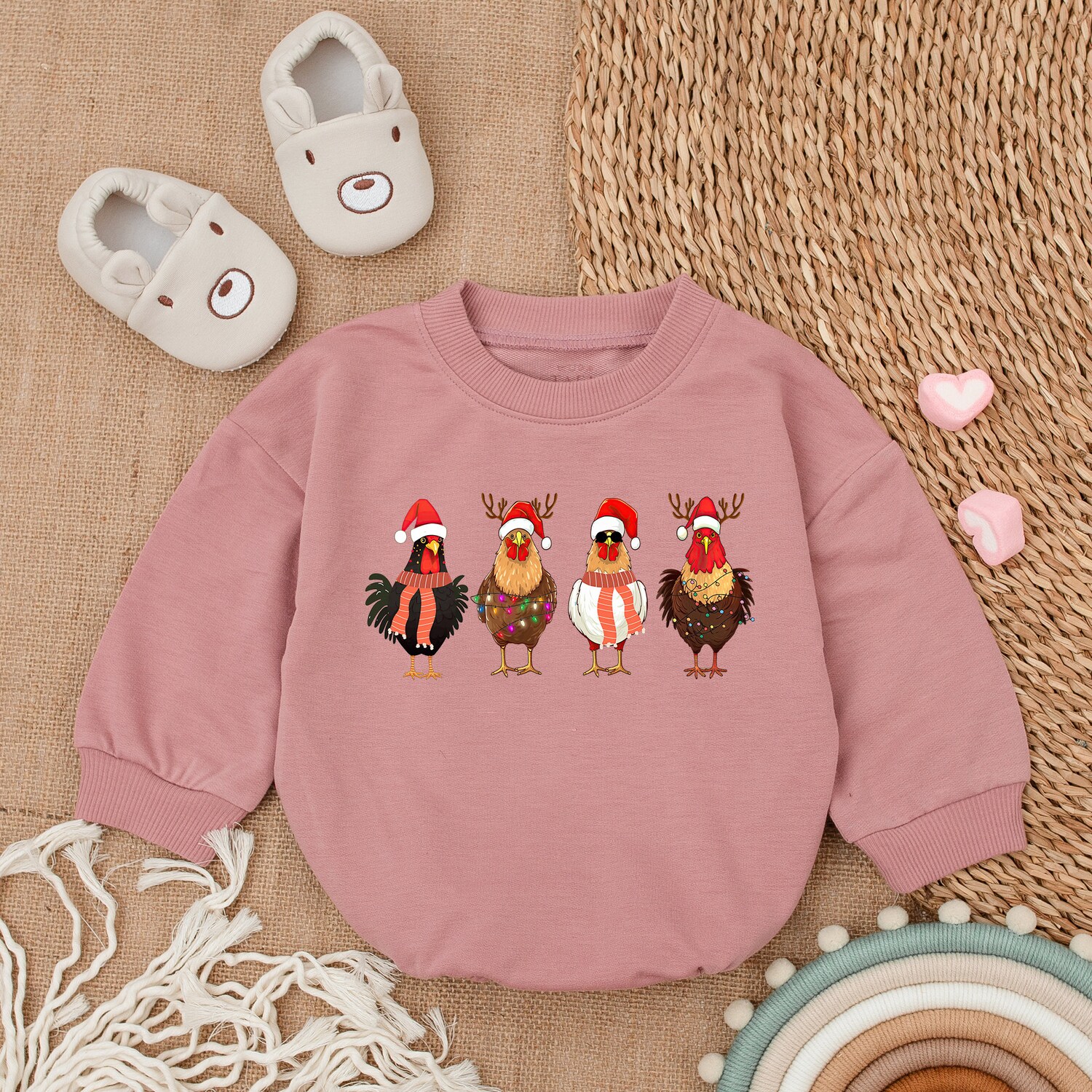 Baby's First Christmas Chicken Romper Long Sleeve Xmas Bodysuit Gift Outfit image 2