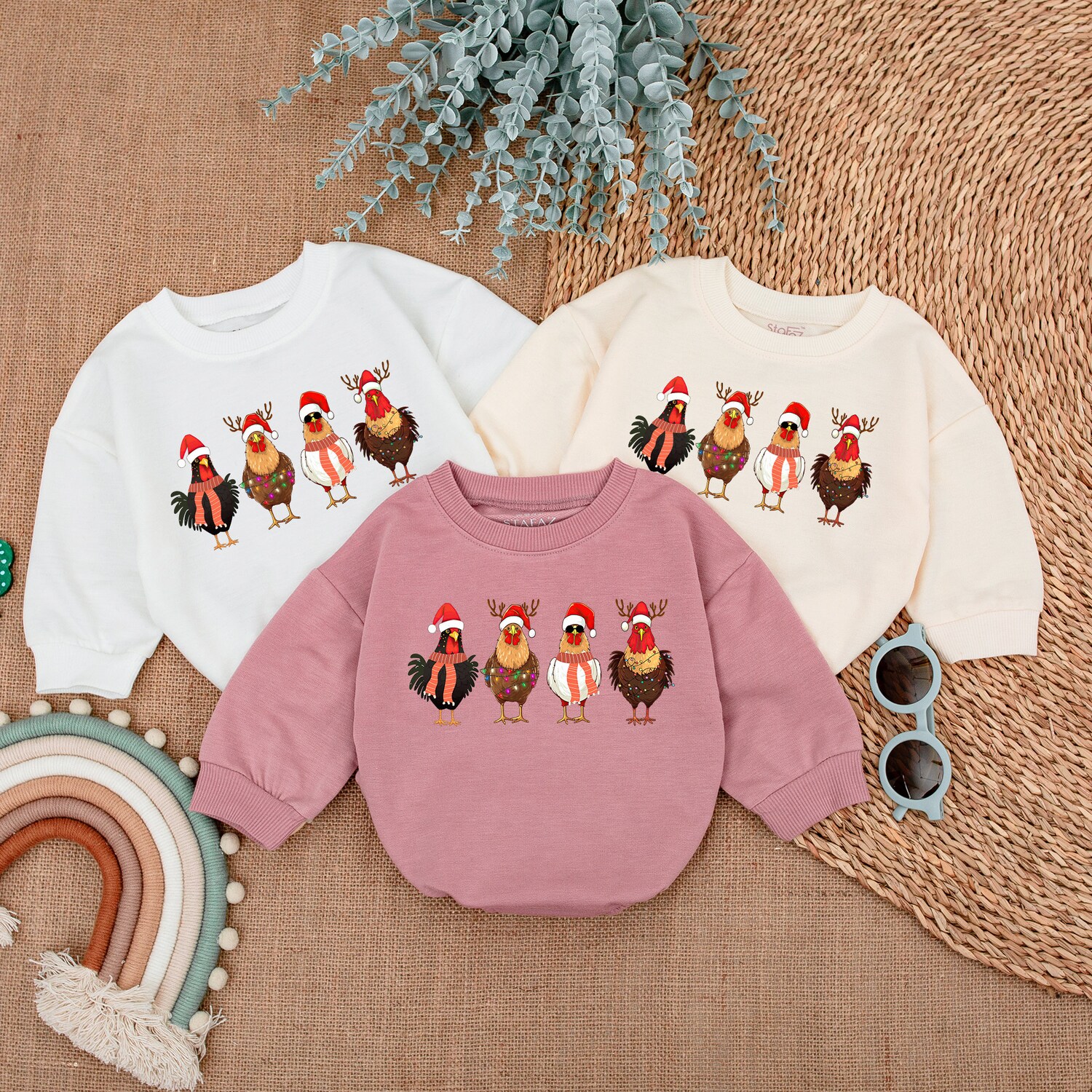 Baby's First Christmas Chicken Romper Long Sleeve Xmas Bodysuit Gift Outfit image 3