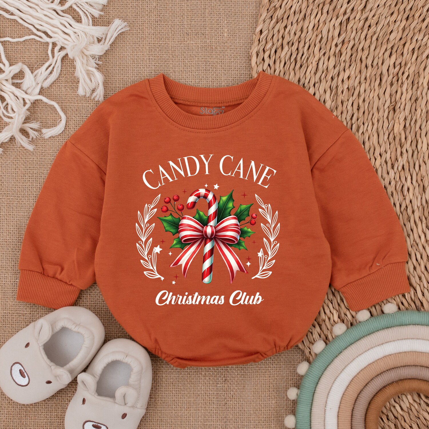 Candy Cane Christmas Baby Romper My First Christmas Bodysuit Baby Christmas Outfit Gift image 3