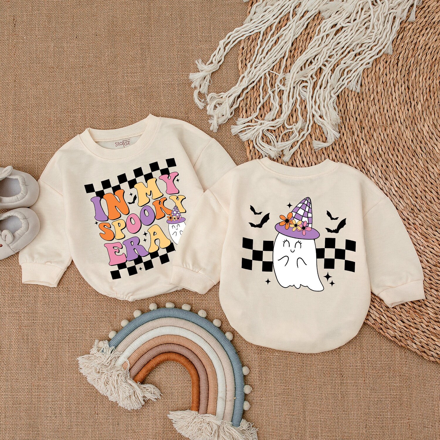 Spooky Era Retro Ghost Baby Bodysuit Cute Halloween Romper First Halloween Outfit image 1