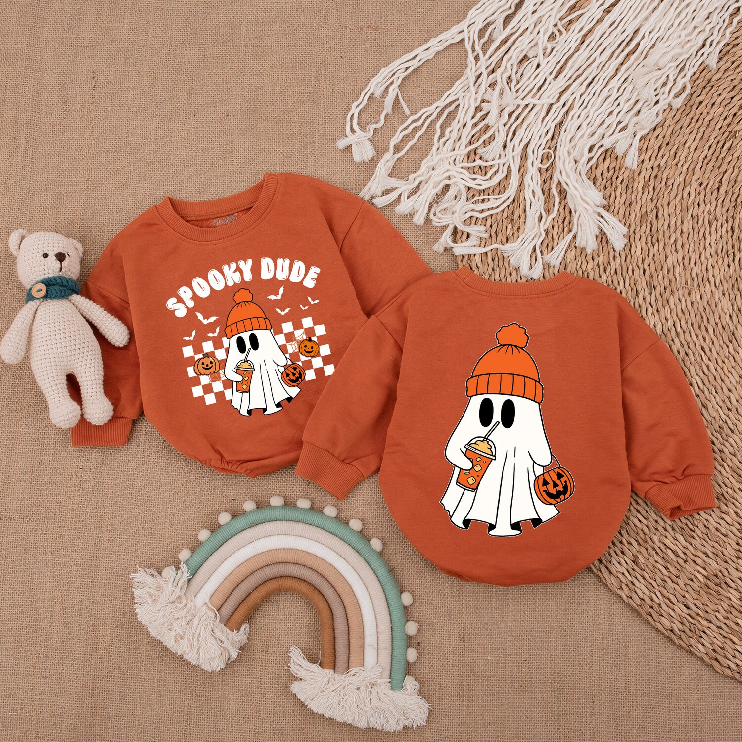 Retro Ghost Baby Bodysuit Cute Halloween Romper Spooky First Halloween Outfit image 3