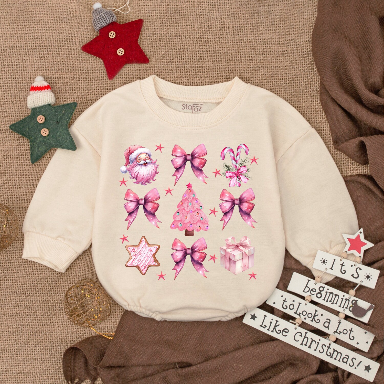 Pink Coquette Santa Christmas Baby Romper My First Christmas Bodysuit Baby Gift Outfit image 1