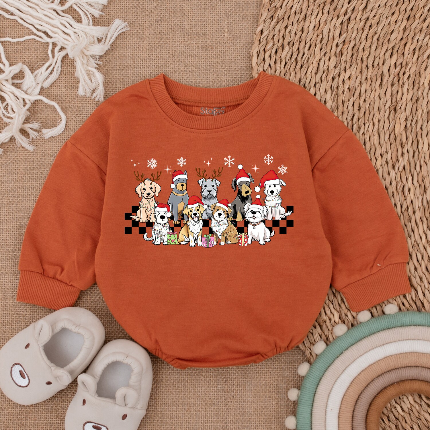 Baby's First Christmas Long Sleeve Romper Dogs Xmas Bodysuit Baby Gift Outfit image 3