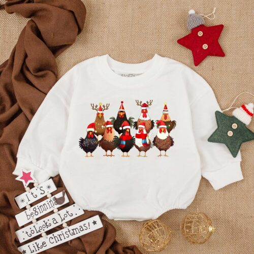 My First Christmas Chicken Baby Romper Long Sleeve Xmas Bodysuit Baby Gift Outfit image 0