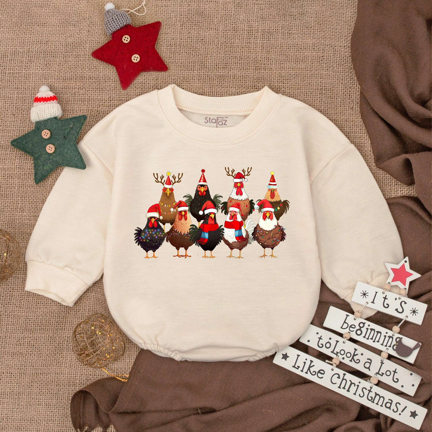 My First Christmas Chicken Baby Romper Long Sleeve Xmas Bodysuit Baby Gift Outfit image 1