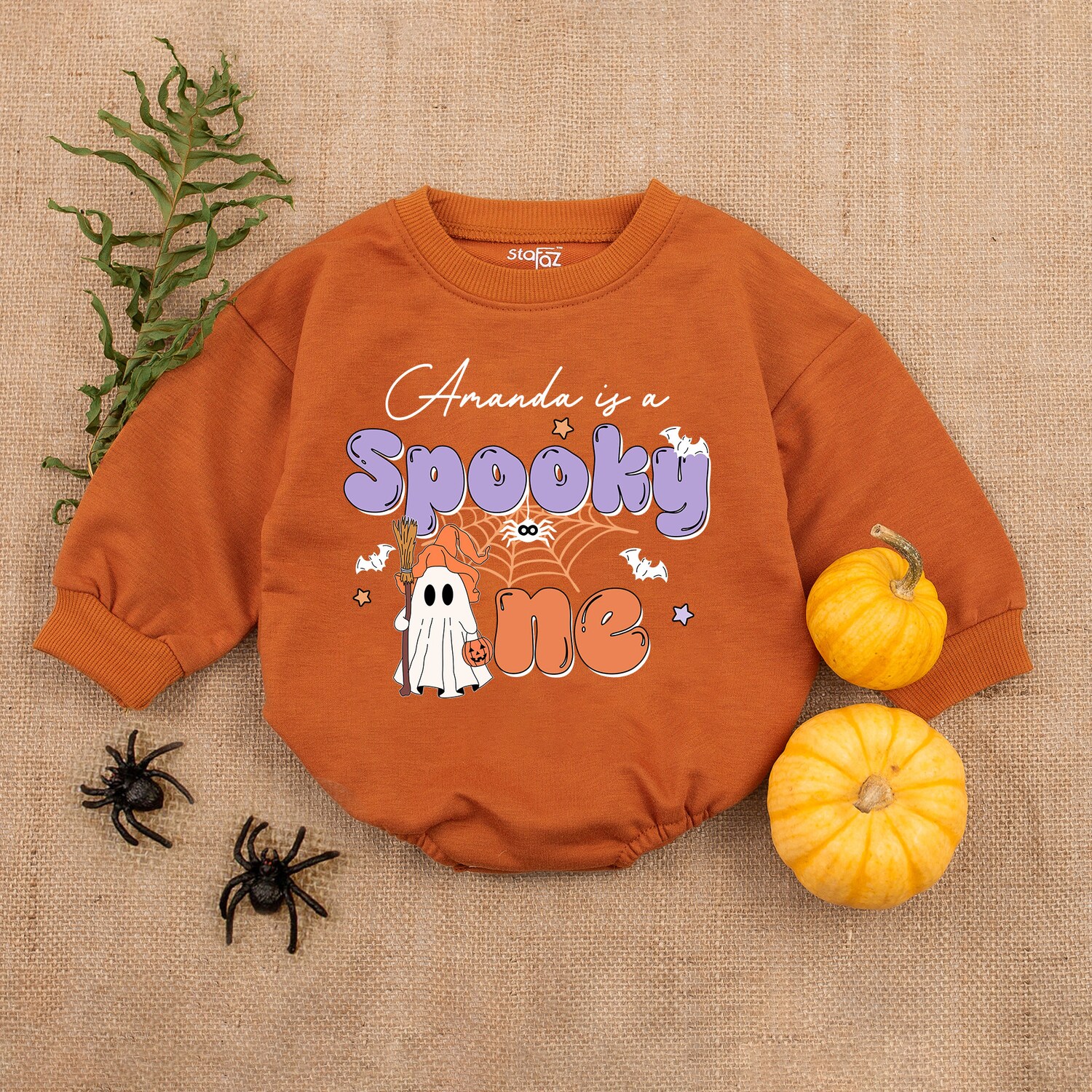 Custom Name Ghost Romper Cute Spooky Pumpkin Baby Sweatshirt Funny Halloween Gift image 4