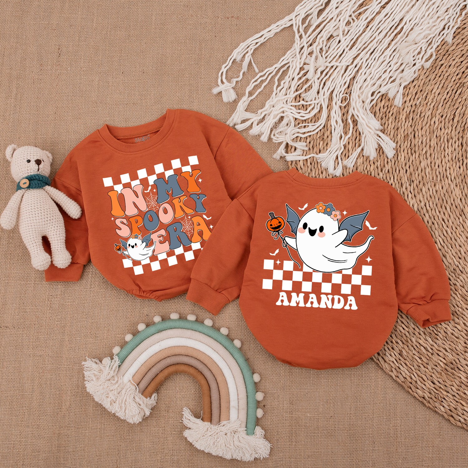 Spooky Retro Ghost Baby Bodysuit Cute Halloween Romper First Halloween Outfit image 3