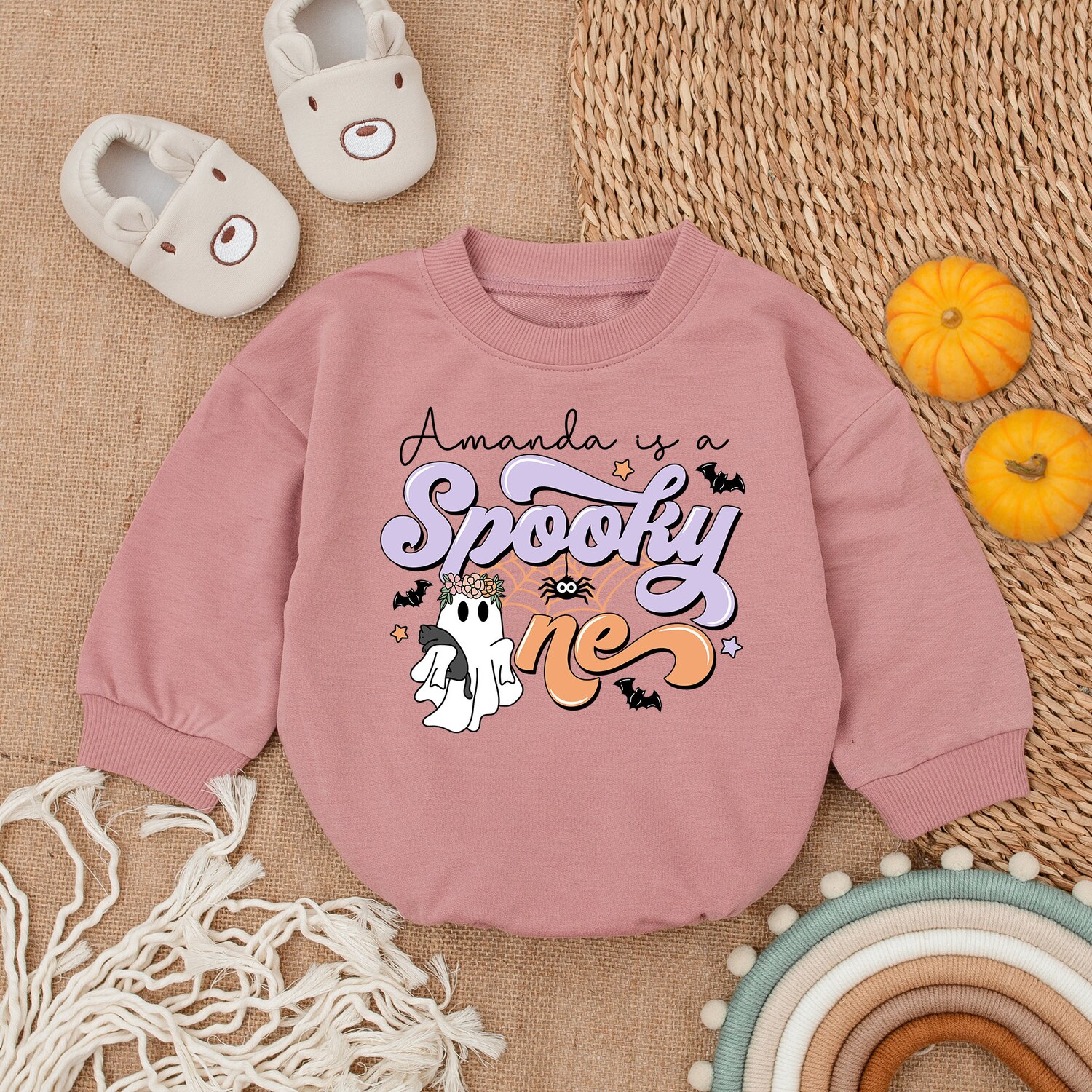 Custom Spooky One Baby Romper First Halloween Outfit Cute Ghost Baby Clothes Halloween Gift image 2