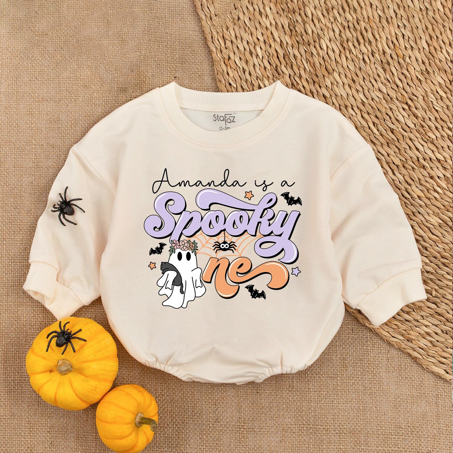 Custom Spooky One Baby Romper First Halloween Outfit Cute Ghost Baby Clothes Halloween Gift image 1