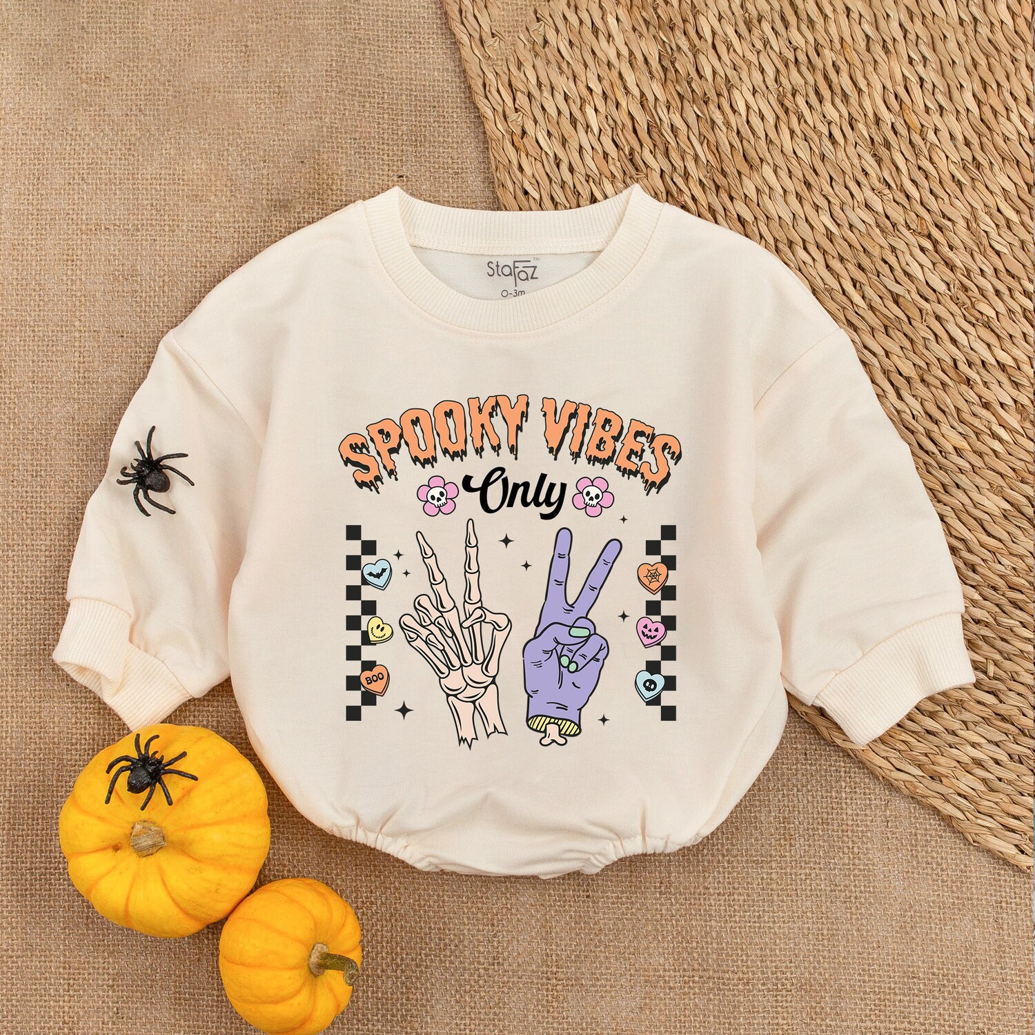 My First Halloween Baby Girl Bodysuit Spooky Vibes Only Baby Romper Outfit image 1