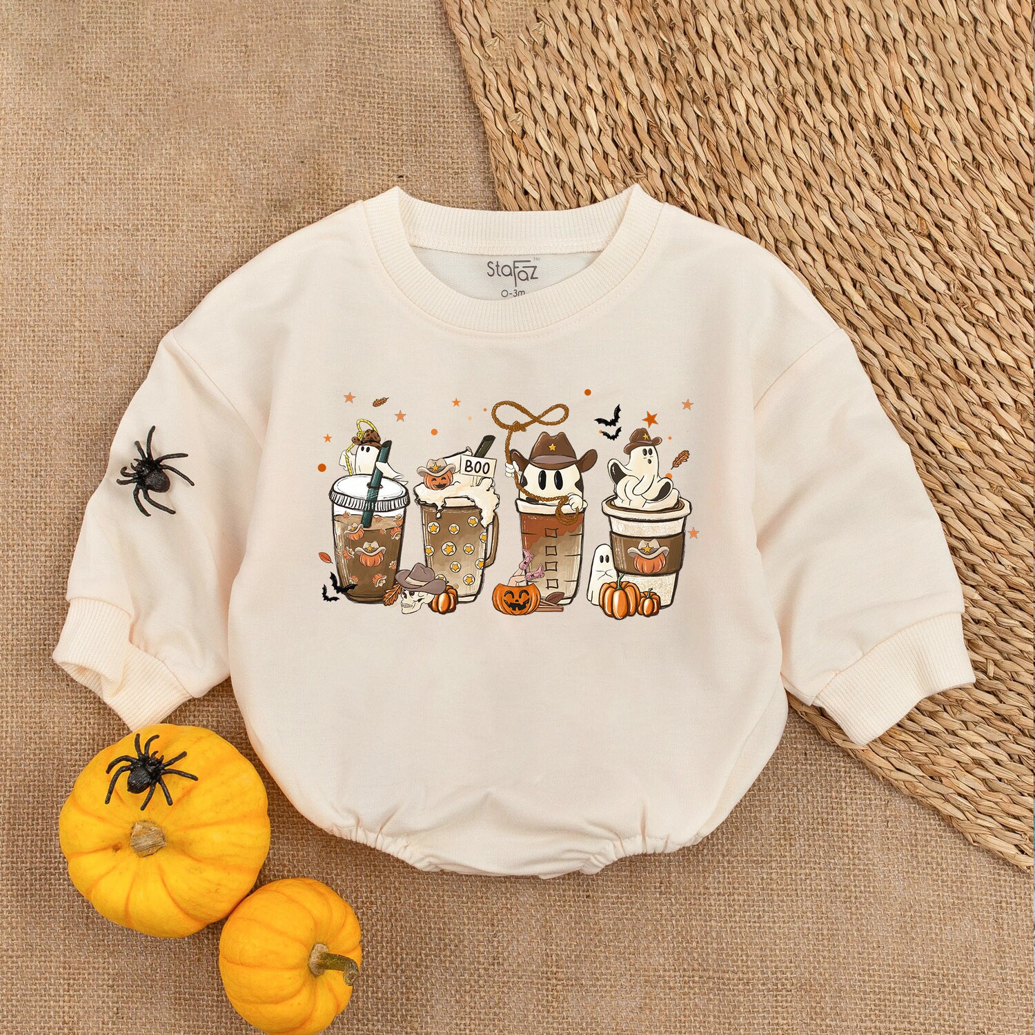 Cute Spooky Coffee Baby Bodysuit Western Halloween Romper First Halloween Outfit image 1