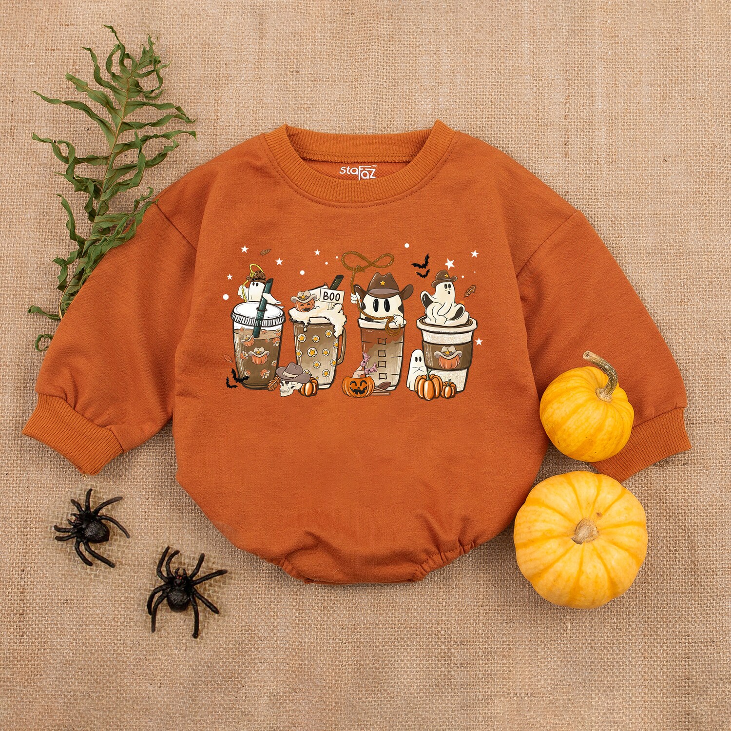 Cute Spooky Coffee Baby Bodysuit Western Halloween Romper First Halloween Outfit image 4