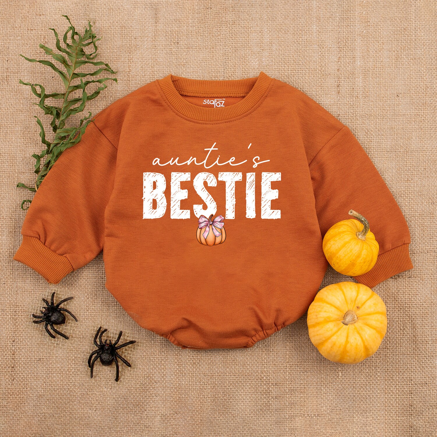 Auntie's Bestie Pumpkin Pies Baby Romper First Thanksgiving Newborn Outfit Fall Baby Shower image 3