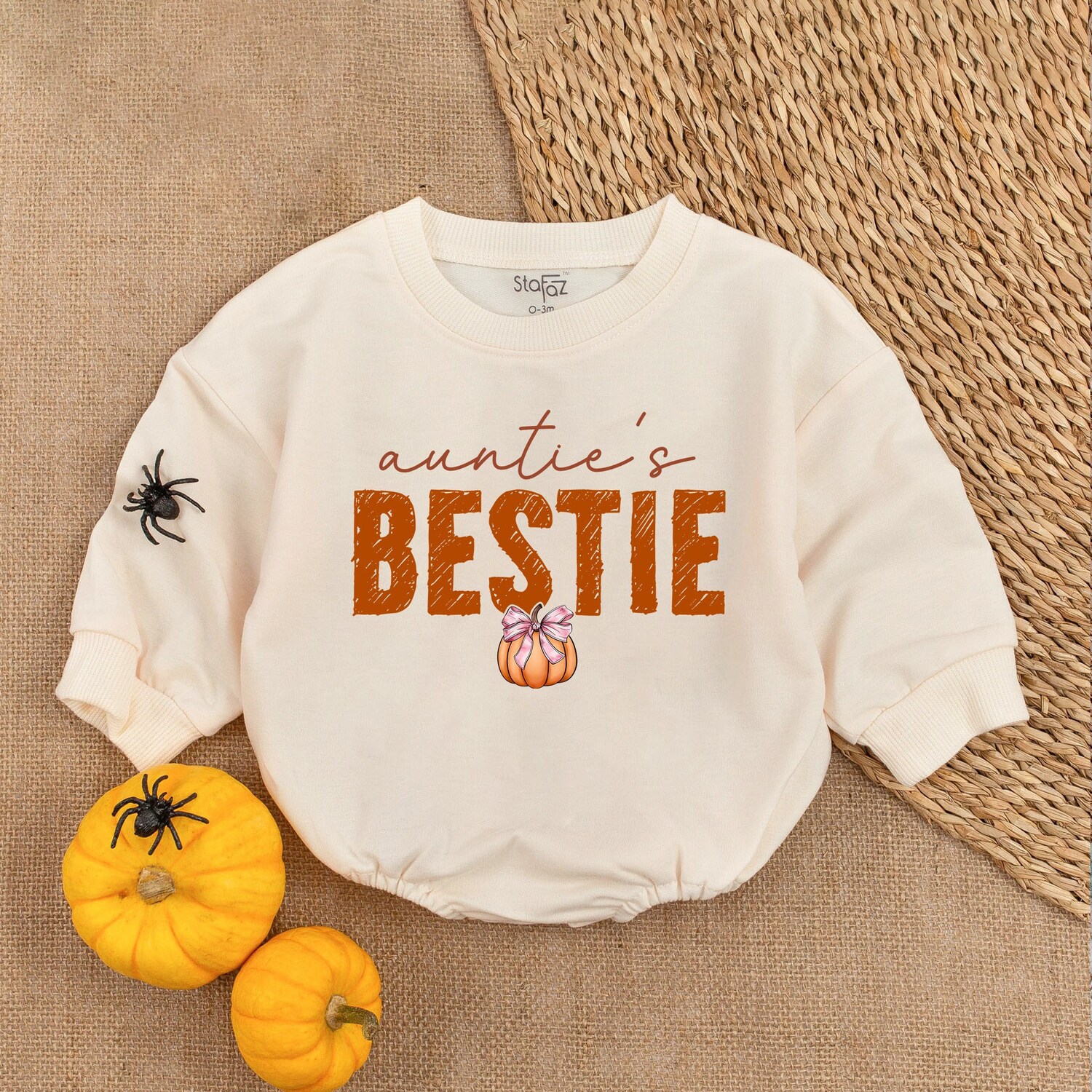 Auntie's Bestie Pumpkin Pies Baby Romper First Thanksgiving Newborn Outfit Fall Baby Shower image 1