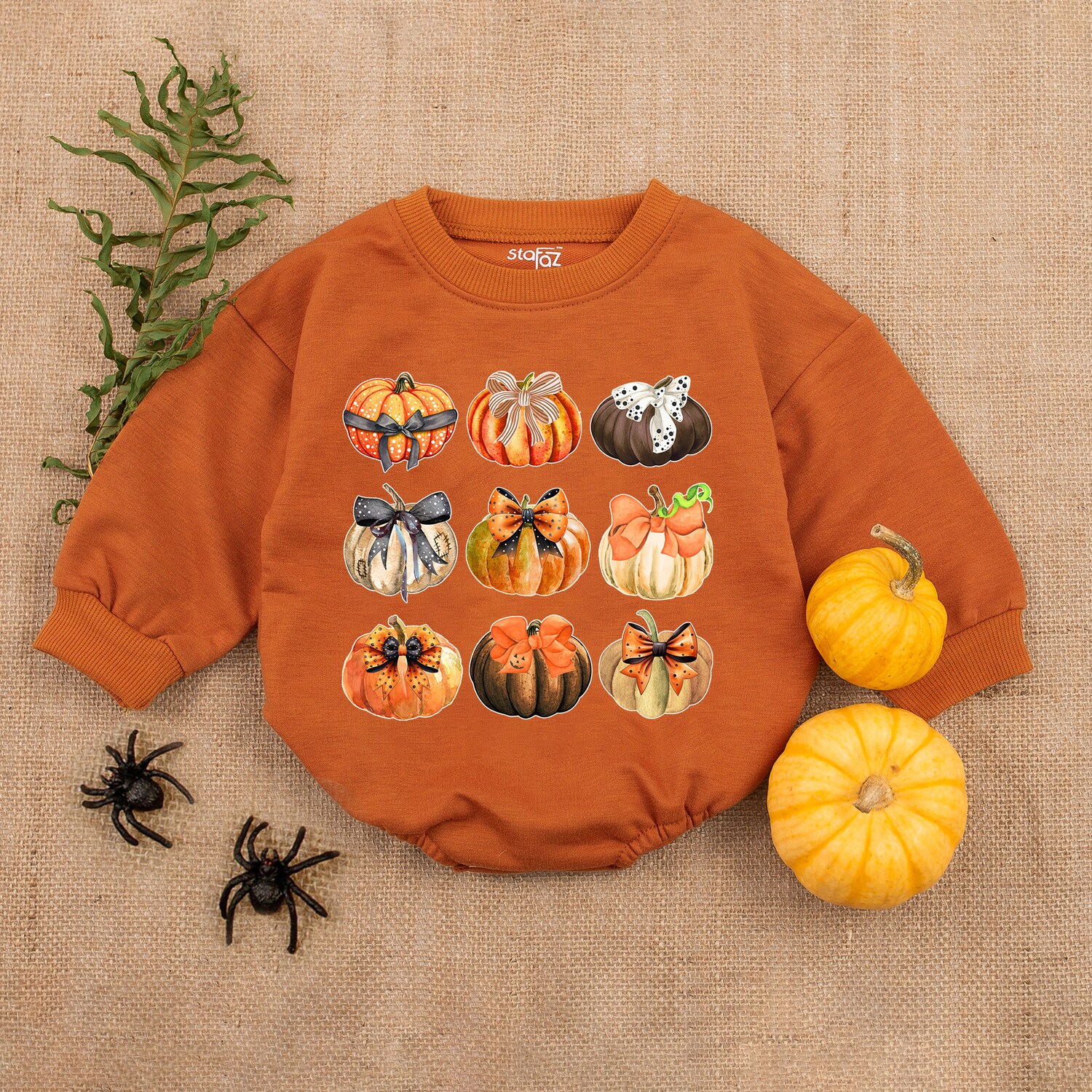 Pumpkin Print Fall Romper First Thanksgiving Baby Outfit Baby Girl Fall Clothes image 3