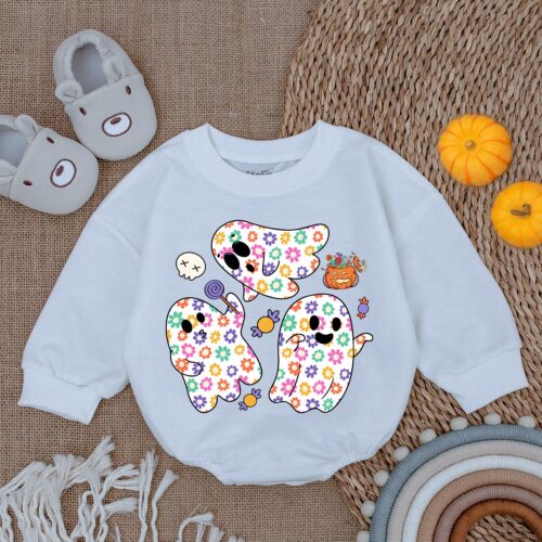 Halloween Ghost Baby Romper First Halloween Outfit Cute Spooky Season Baby Clothes Halloween Gift image 0