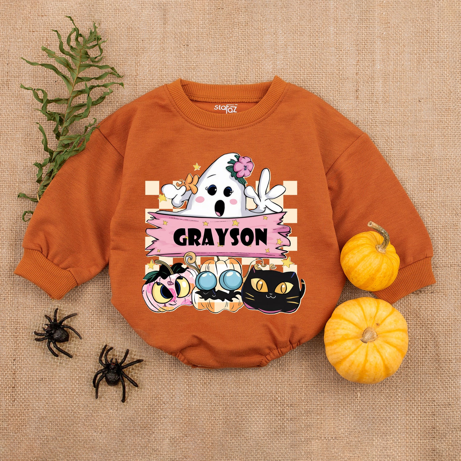 Personalized First Halloween Baby Girl Bodysuit Cute Bubble Romper Halloween Outfit image 3