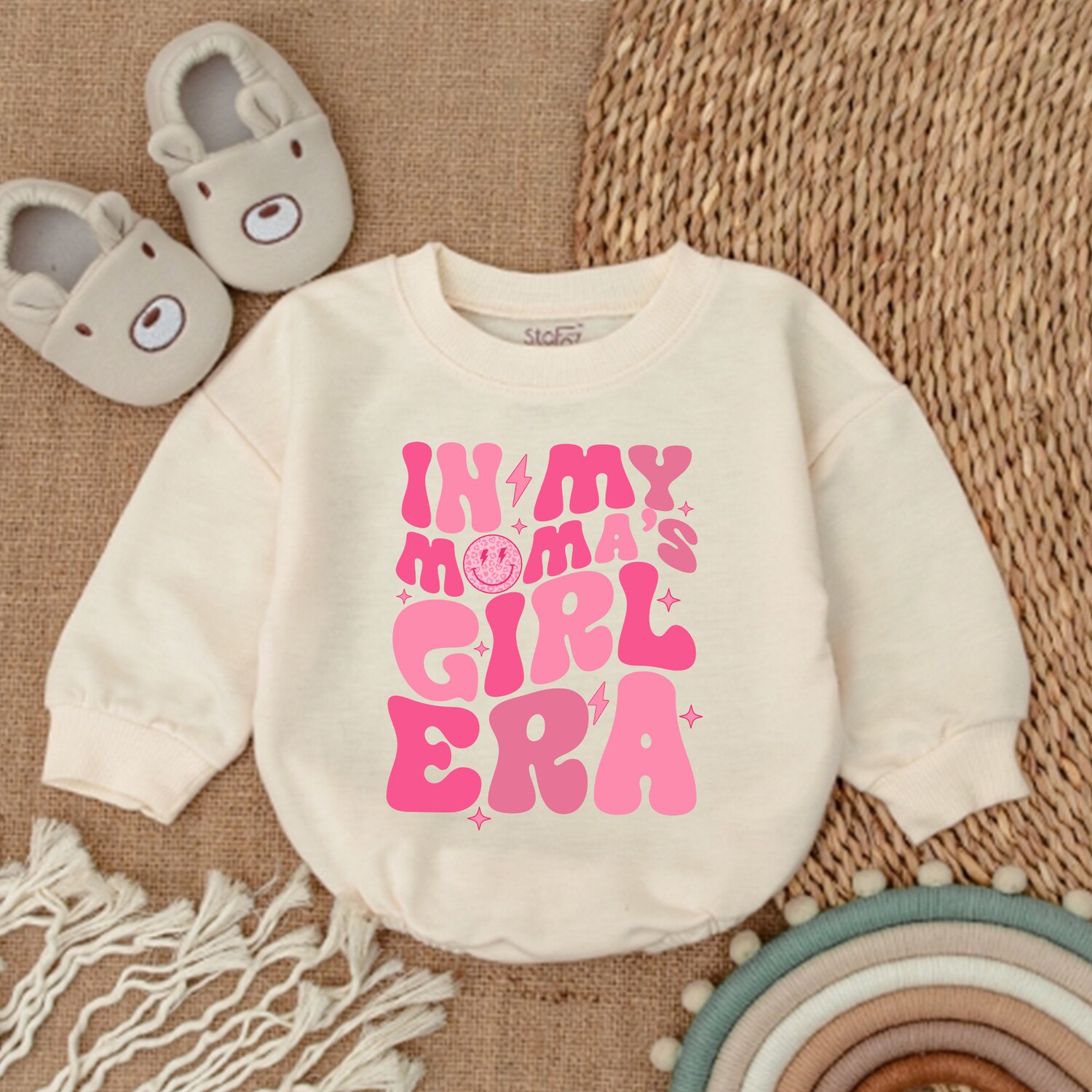 Mama's Girl and Mom Matching Outfits Neutral Toddler Romper Baby and Mommy Sweatshirt image 1