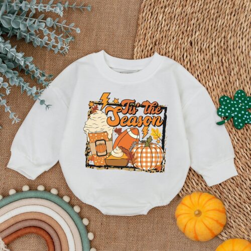 First Thanksgiving Baby Romper Tis The Season Football Outfit Fall Baby Girl Clothes image 0