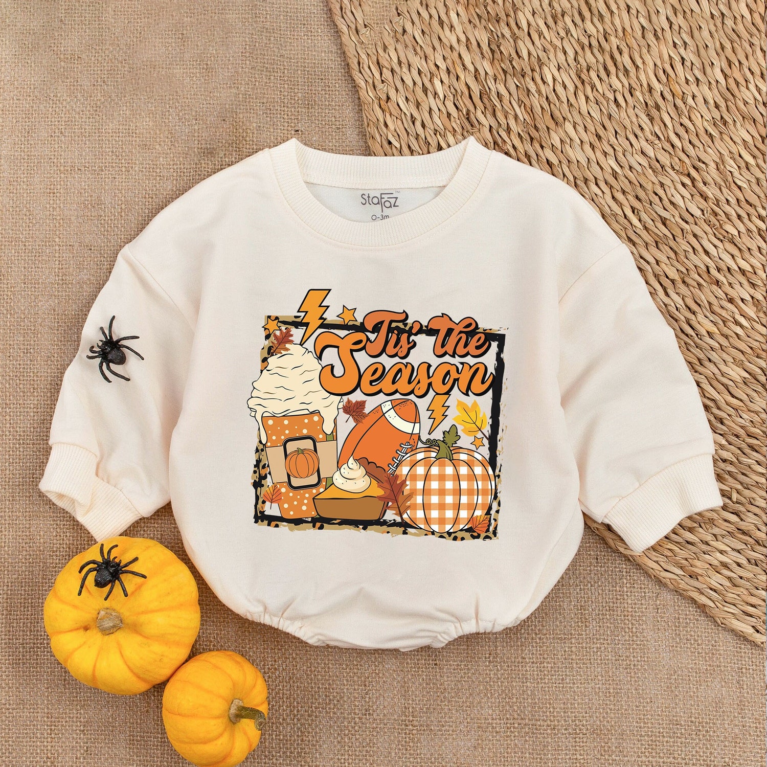 First Thanksgiving Baby Romper Tis The Season Football Outfit Fall Baby Girl Clothes image 1