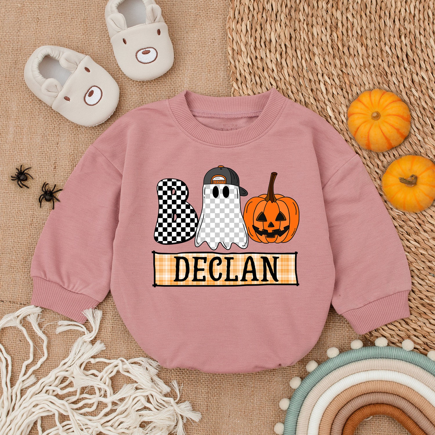 Personalized First Halloween Baby Romper Custom Name Cute Ghost Funny Spooky Baby Outfit image 2