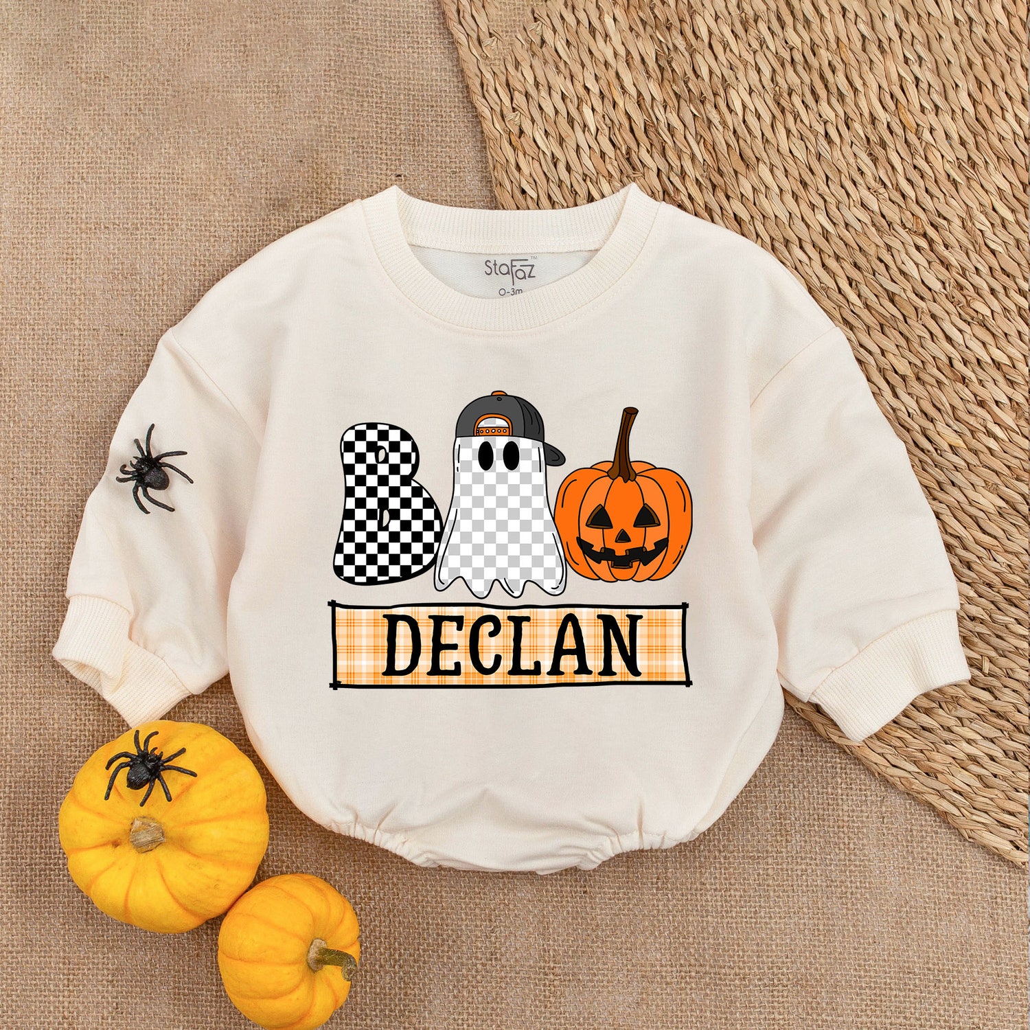 Personalized First Halloween Baby Romper Custom Name Cute Ghost Funny Spooky Baby Outfit image 1