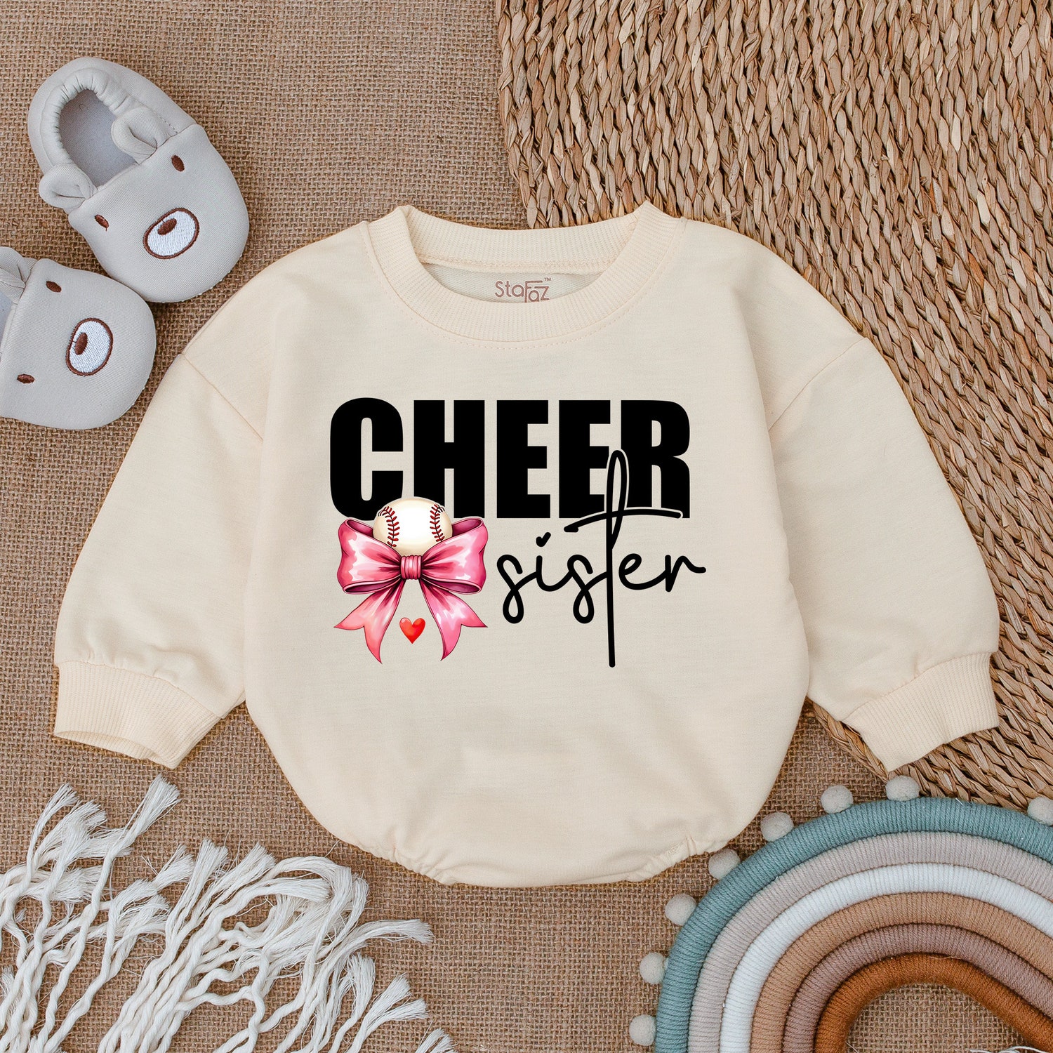 Cheer Sister Baseball Romper Baby Girl Outfit Gift for Baby Sister image 1