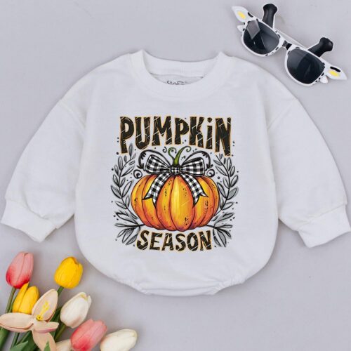 Pumpkin Season Baby Romper Cute Fall Bodysuit Natural Pumpkin Baby Outfit Baby Gift image 0