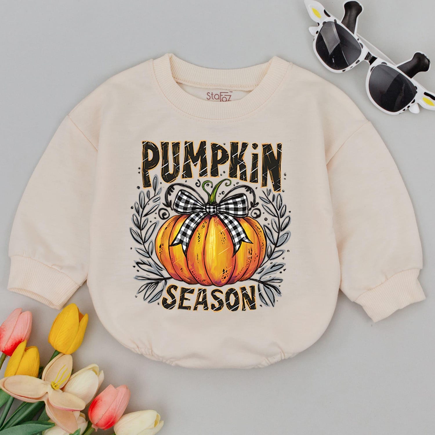 Pumpkin Season Baby Romper Cute Fall Bodysuit Natural Pumpkin Baby Outfit Baby Gift image 1