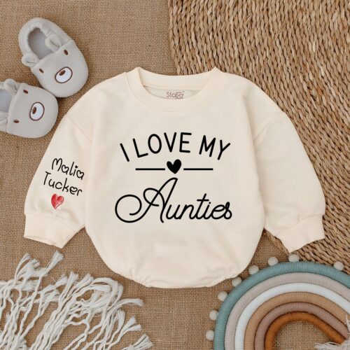 I Love My Aunties Baby Romper Newborn Gift from Aunt Pregnancy Announcement Outfit image 0