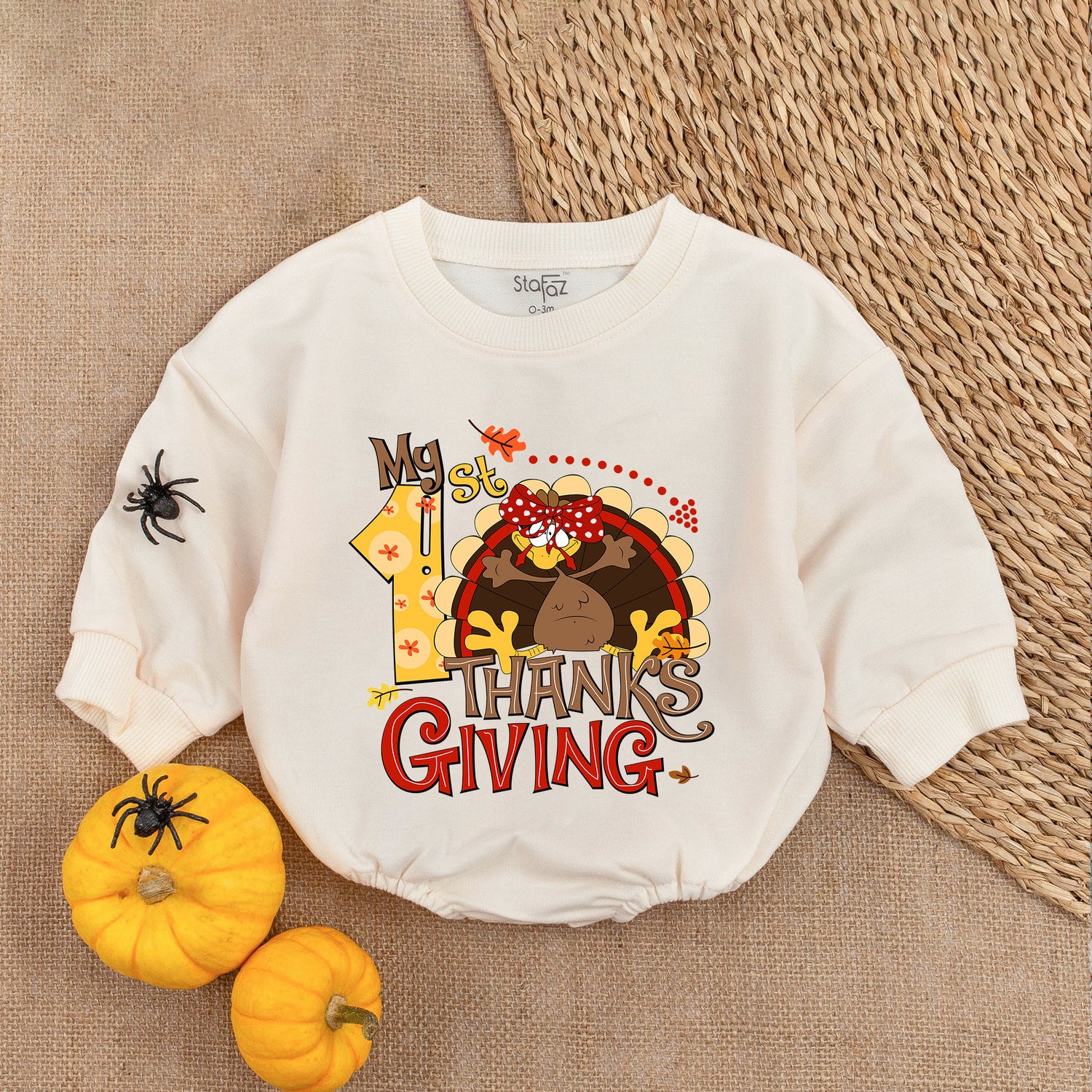 First Thanksgiving Baby Outfit Little Turkey Romper Fall Baby Girl Clothes Baby Shower Gift image 1