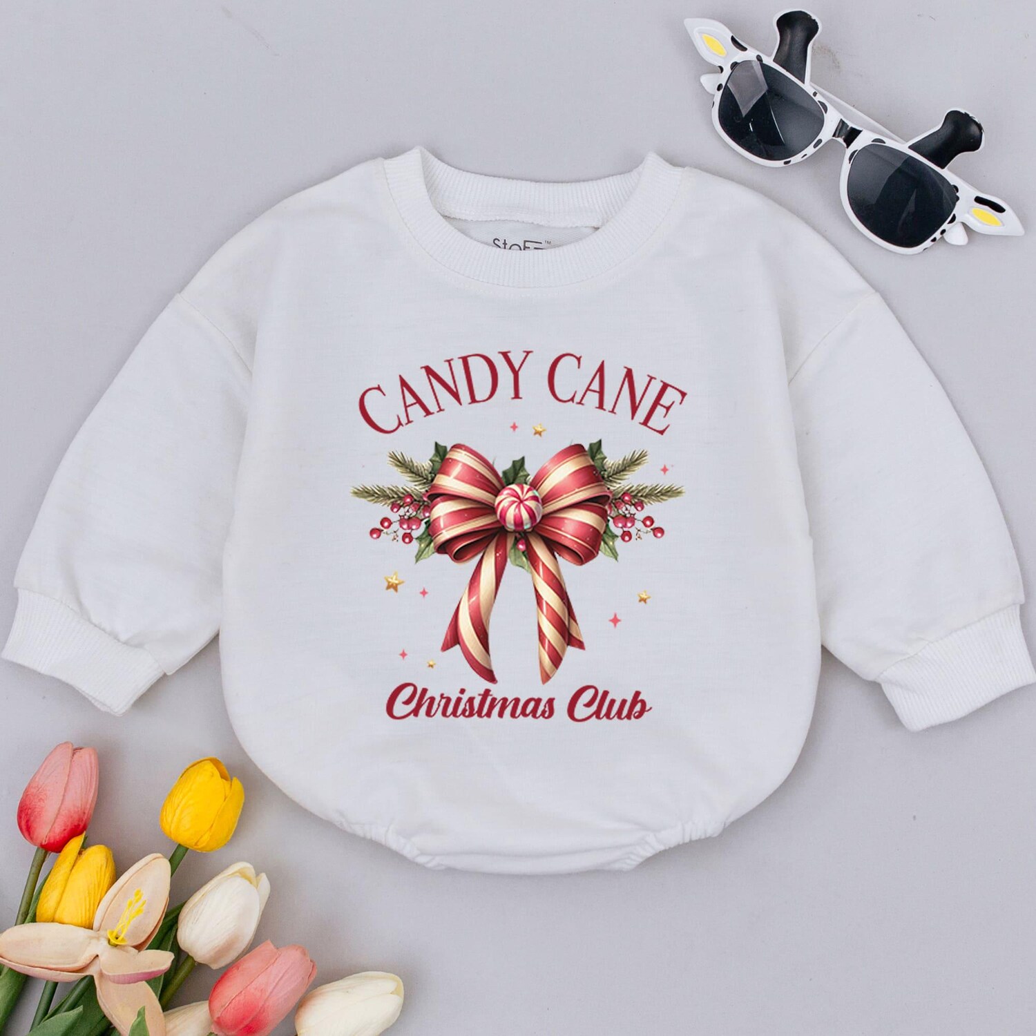 Candy Cane Christmas Baby Romper First Christmas Outfit Baby Girl Holiday Retro Style Shower Gift image 1