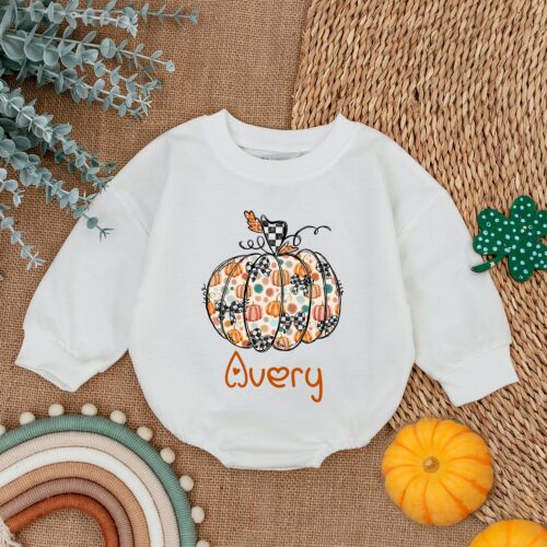 Little Pumpkin Bubble Romper My First Thanksgiving Baby Outfit Fall Baby Boy Clothes image 0