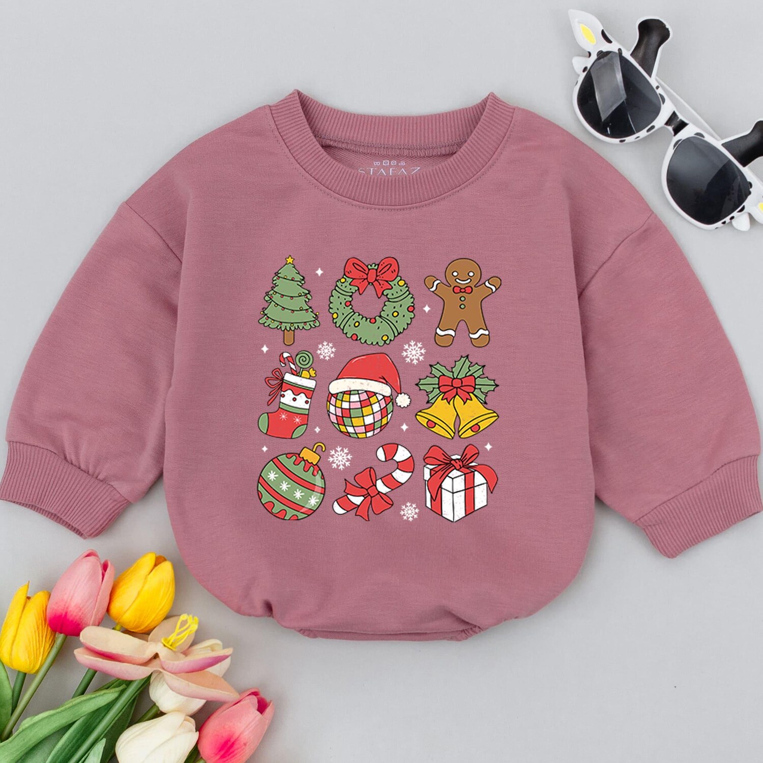 Funny Baby Christmas Romper First Holiday Outfit Retro Xmas Baby Shower Gift Christmas Tree image 2