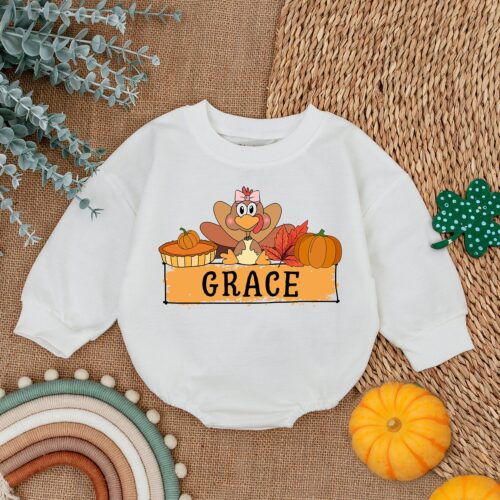 Retro Thanksgiving Bubble Romper My First Thanksgiving Baby Outfit Turkey Baby Clothes image 0