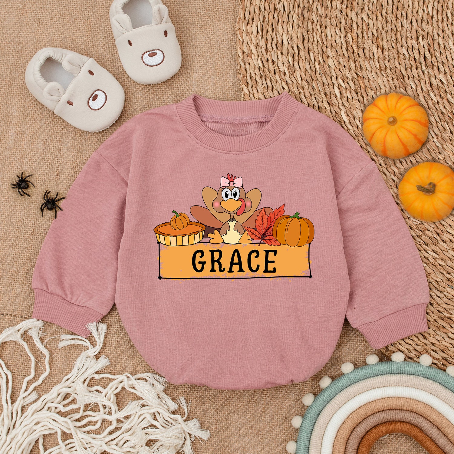 Retro Thanksgiving Bubble Romper My First Thanksgiving Baby Outfit Turkey Baby Clothes image 2