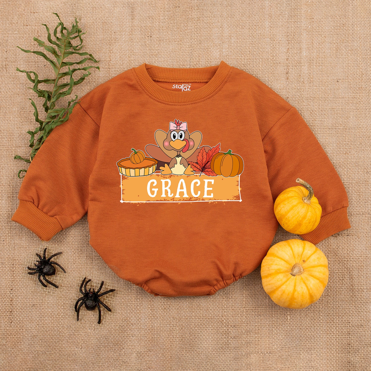 Retro Thanksgiving Bubble Romper My First Thanksgiving Baby Outfit Turkey Baby Clothes image 3