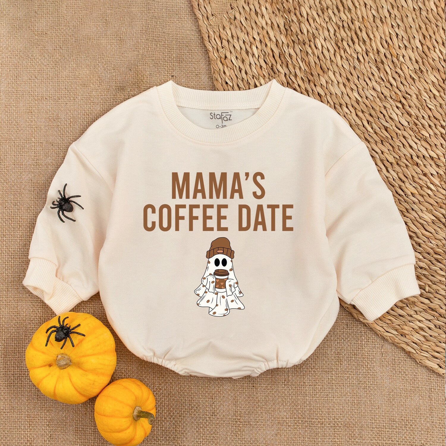 Mama's Coffee Date Halloween Baby Girl Bodysuit First Halloween Outfit Baby Romper image 1