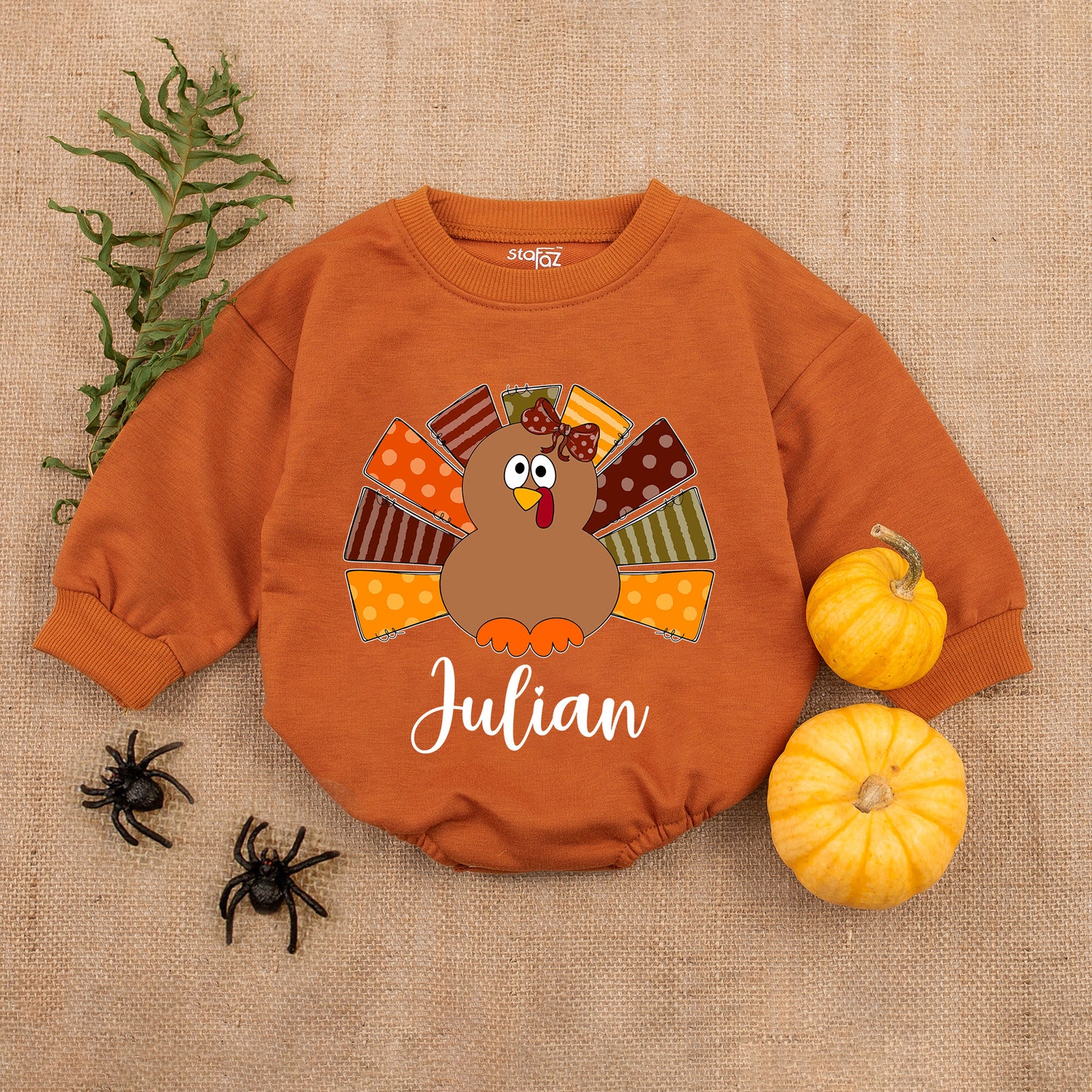 Custom Retro Turkey Bubble Romper My First Thanksgiving Baby Outfit Turkey Baby Shower Gift image 3