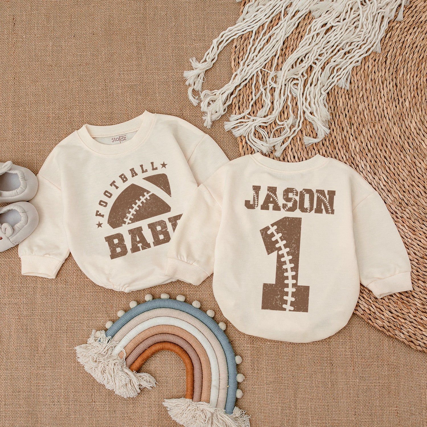 Personalized Football Baby Romper Custom Name Baseball Jumpsuit Baby Shower Gift image 1