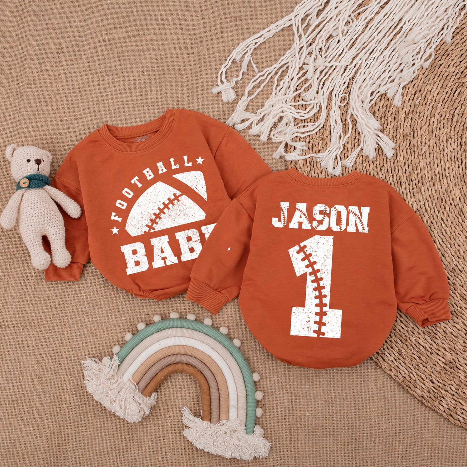 Personalized Football Baby Romper Custom Name Baseball Jumpsuit Baby Shower Gift image 3