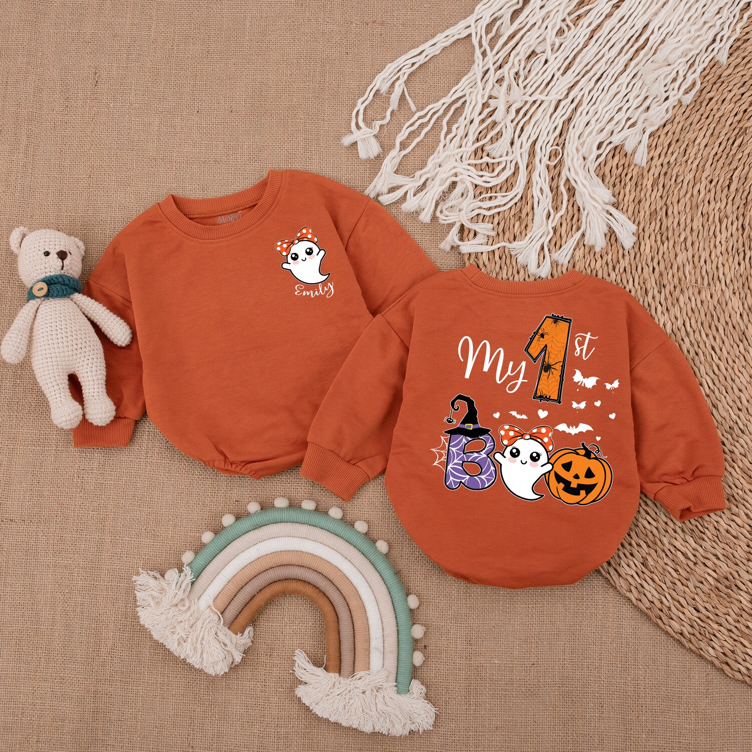 My First Boo Baby Bodysuit Cute Ghost Halloween Romper First Halloween Baby Outfit image 3