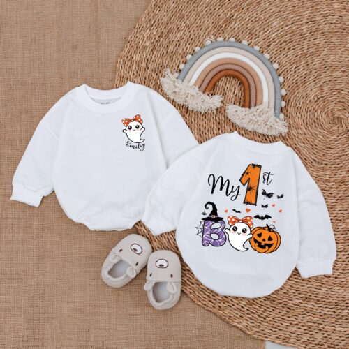 My First Boo Baby Bodysuit Cute Ghost Halloween Romper First Halloween Baby Outfit image 0