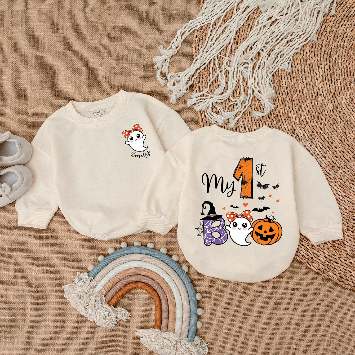 My First Boo Baby Bodysuit Cute Ghost Halloween Romper First Halloween Baby Outfit image 1