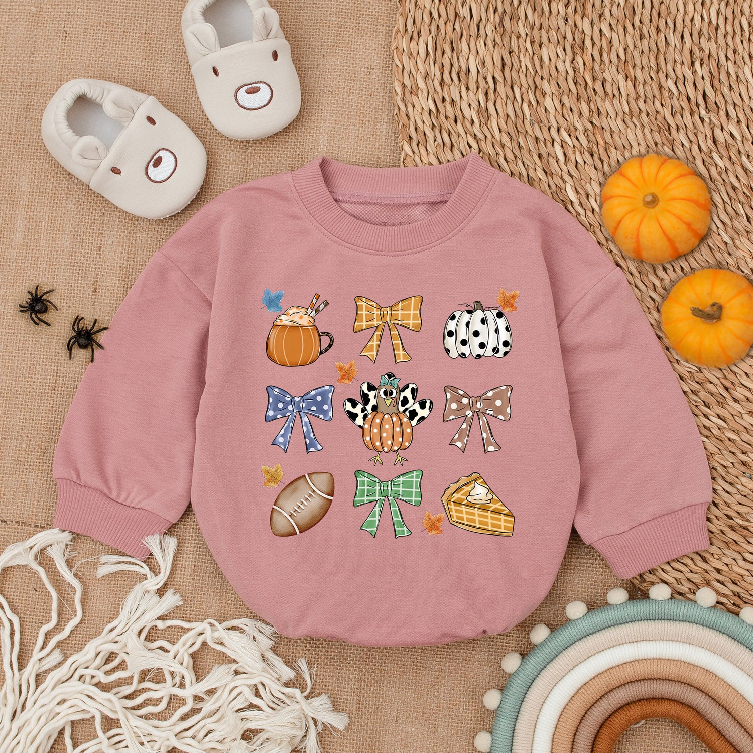 Fall Football Season Romper First Thanksgiving Baby Outfit Baby Girl Clothes Shower Gift image 2