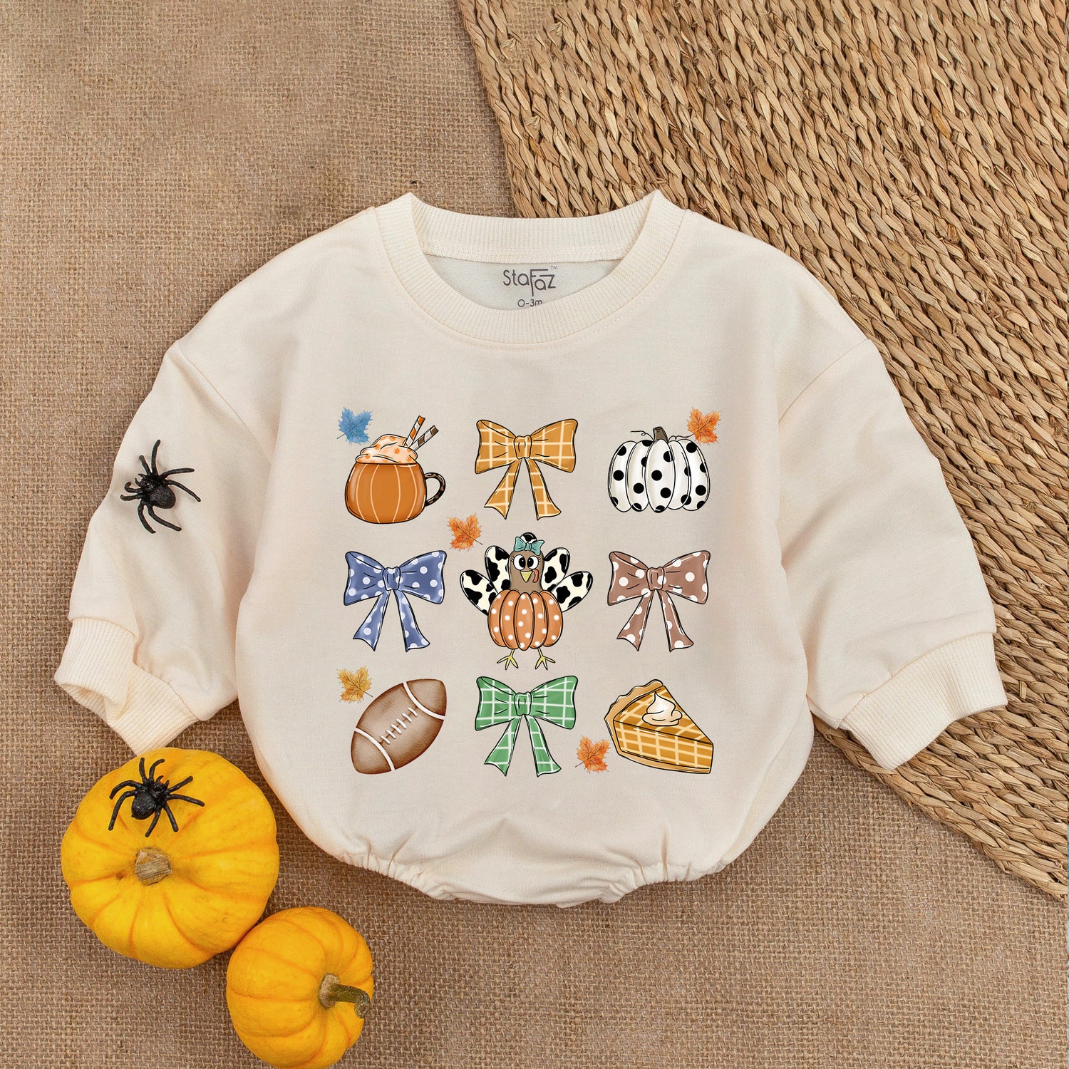 Fall Football Season Romper First Thanksgiving Baby Outfit Baby Girl Clothes Shower Gift image 1