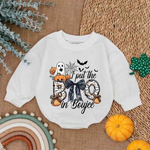 My First Boo Romper Baby's First Halloween Outfit Pumpkin Bodysuit Baby Shower Gift image 0